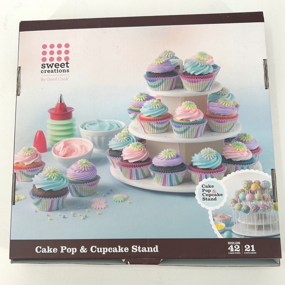 Sweet Creations by Good Cook Cake Pop and Cupcake Stand 3 Tier White Plastic - Picture 4 of 8